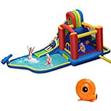 BOUNTECH Inflatable Water Slide, 9 in 1 Mighty Bounce House Water Park w/Large Water Pool, Climbing, Water Cannon, Ocean Balls, Water Slides for Kids Backyard w/Accessories (with 740W Air Blower)